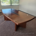 94x47 Brown Boat Shaped Boardroom Table w/ Angle Legs, Some Wear